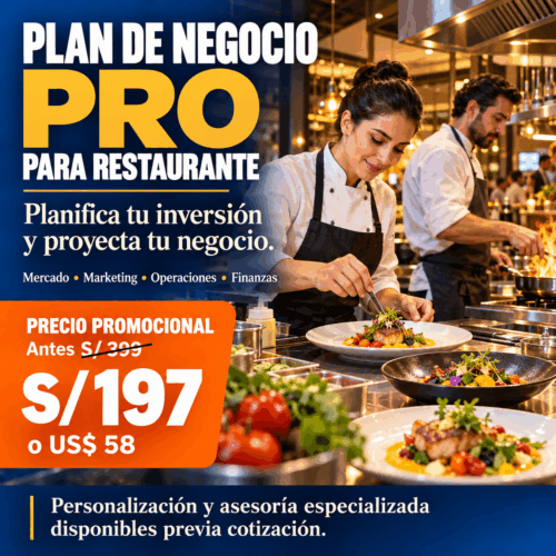 Plan de Negocio PRO para Restaurantes. Precio promocional S/ 197 o US$ 58.